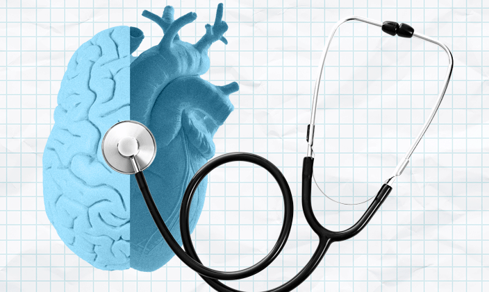 Brain and stethoscope to signify essential nursing skills