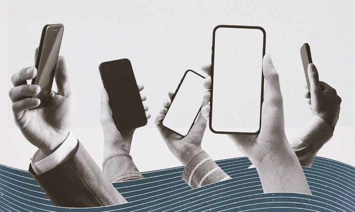 Five cell phones held up with screens facing out representing a new agreement with York Technical College for transfer pathways.